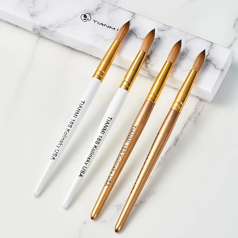 TIANMI 100% Pure Kolinsky Acrylic Nail Brush White and Gold Handle Round Professional Salon Acrylic Application Nail Extension 3