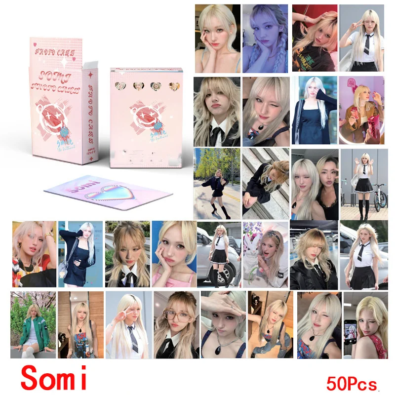 

50 шт./набор Jeon Akiya лазерные маленькие карточки в коробке альбом Somi маленькие карточки LOMO карточки флэш-карточки открытки фотокарточки KPOP