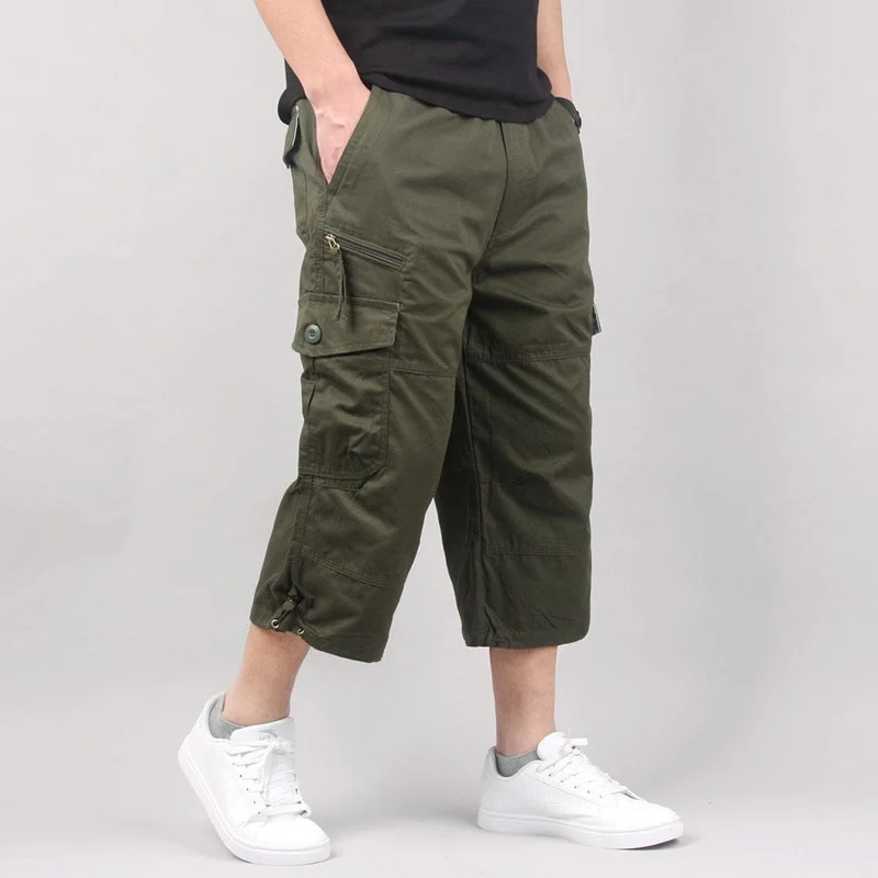 Summer Hiking Long Length Cargo Shorts Men Camping Climbing Camouflage Cotton Hot Breeches Tactical Military Cropped Trousers sport shorts