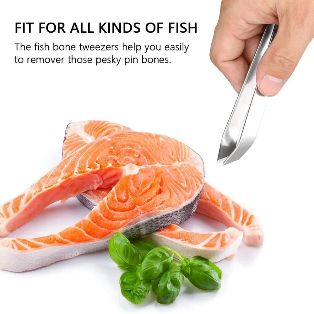 Fish Bone Tweezers Stainless Steel Flat and Slant Tweezers Pliers Remover Tools 4.6" Kitchen Food Gadgets Seafood