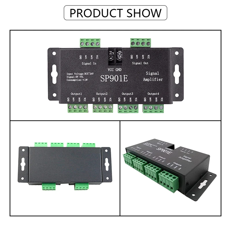 Фото SP901E SPI усилитель сигнала для WS2811 WS2812B WS2813 пиксель красный зелёный синий фотополоски ретранслятор сигнала Адресуемая мечта цветная лента №2
