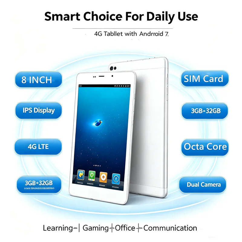 8 INCH Android 7.0 MTK6753 Pocket Phone Call Tablet PC 4GB RAM+64GB ROM WIFI Support SIM Card Quad Core 1920*1200  IPS Screen
