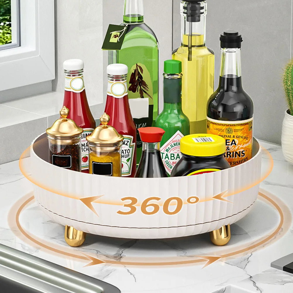 Kitchen Tray 360 Rotating Tray Kitchen Storage Containers for Spice Jar Snack Food Tray Bathroom Storage Box Non Slip Cosmetics Organizer