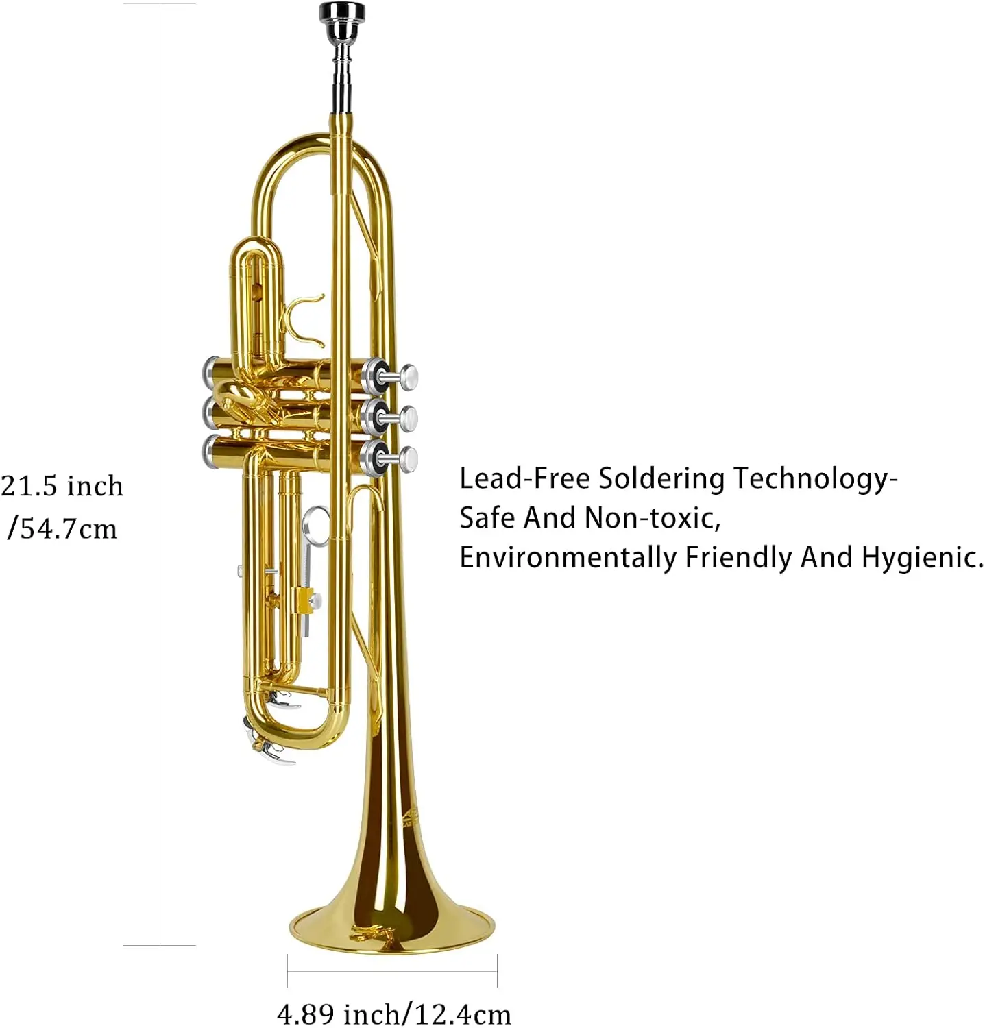 Bb Trumpet Standard Trumpet Set with Carrying Case,Gloves, 7C Mouthpiece and Cleaning Kit (Gold)