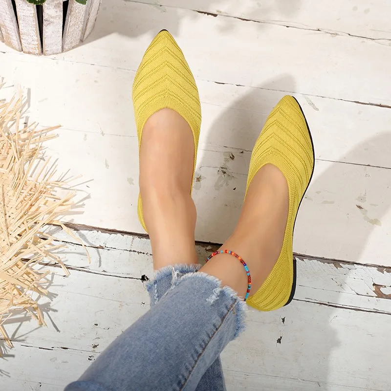 Women's Pointed Toe Flat Shoes Solid Color Knitted Slip on Shoes Casual Breathable Ballet Flats Women Flat Shoes Loafers Women