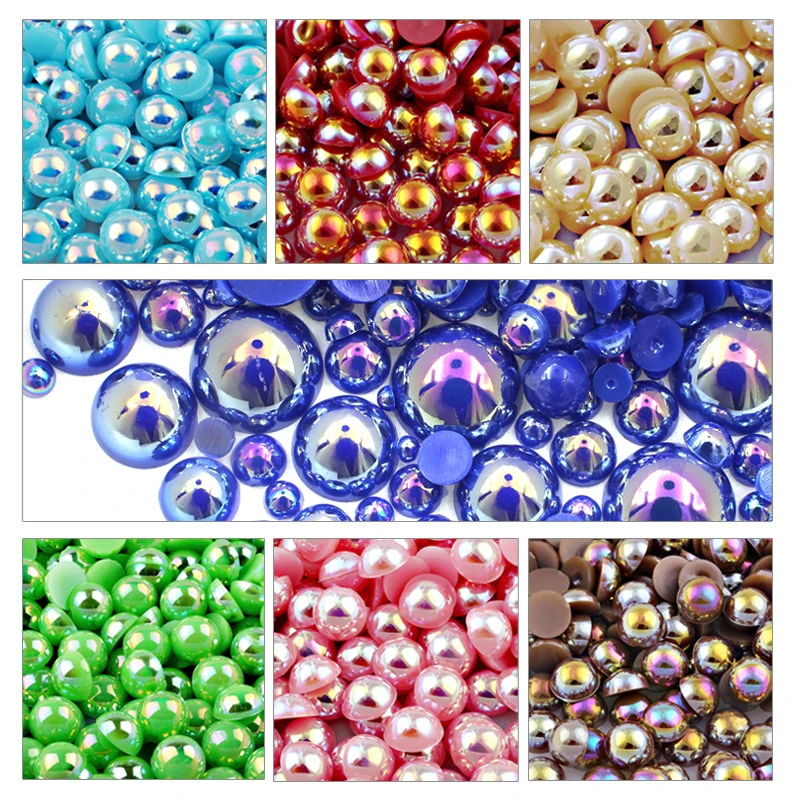 Imitation Pearl Beads Bling AB Mix Multi Colors 2/3/4/6/8/10mm Plastic Resin Loose Glitters For DIY Nail Art