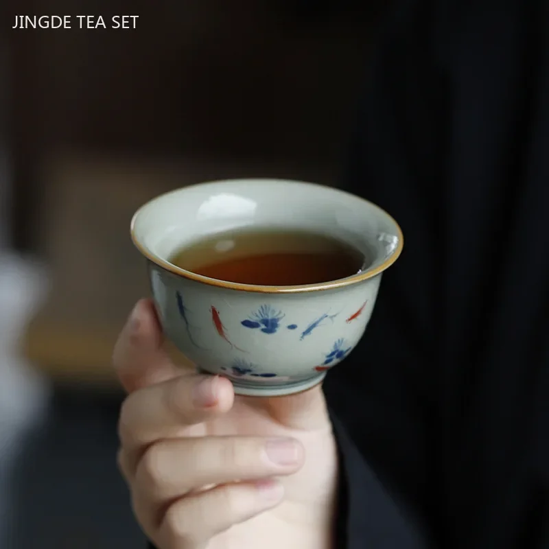 90ml Hand-painted Ceramic Teacup Household Coffee Cup Customized Exquisite Tea Cup Retro Handmade Tea Bowl Tradition Tea Sets