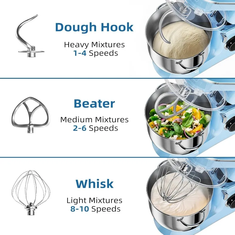 9.5 Qt Stand Mixer, 10-Speed Tilt-Head Food Mixer, Vezzio 660W Kitchen Electric Mixer with Stainless Steel Bowl, Blue 4