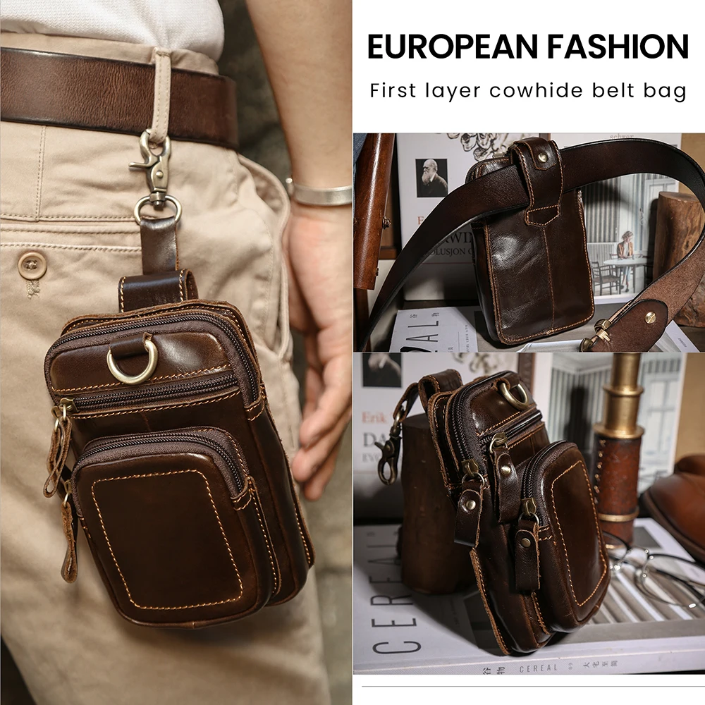 Men's waist packs Mobile phone pockets outdoor riding large capacity Coin purses retro casual leather male money clip