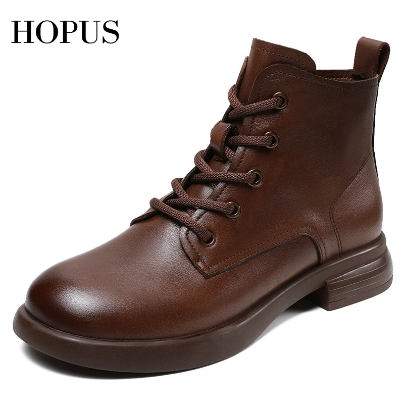 

Женские ботильоны в стиле ретро HOPUS, зимние роскошные ботинки из натуральной кожи на платформе, со шнуровкой, в британском стиле, новинка 2023