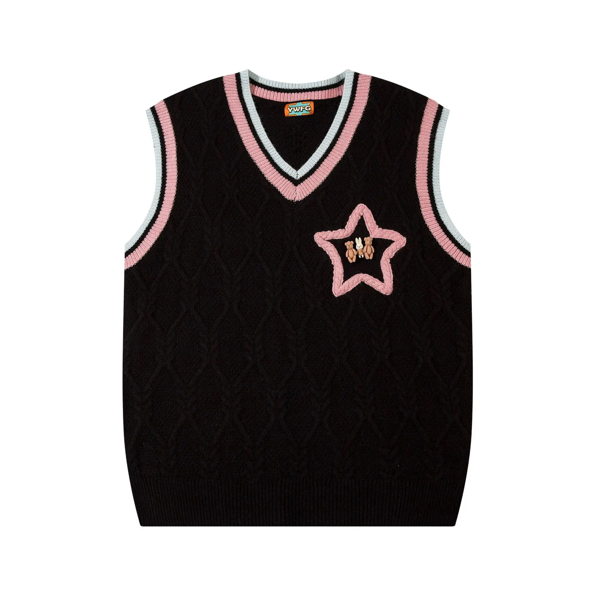Description Picture 4 of itemAutumn Sleeveless Sweater Vest Men Harajuku Star Embroidered Casual Pullover Women Japanese College Style Oversize Jumper Spring