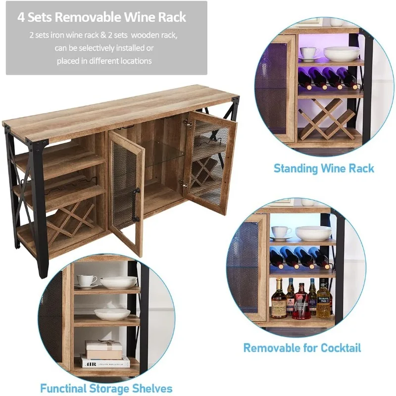 Wine Bar Cabinet for Liquor and Glasses, Farmhouse Coffee Bar Cabinet, Liquor Cabinet Bar for Home Living Room Dining Room images - 6