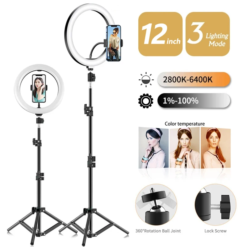 Led Selfie Ring Light 3 Modalità Lampada Fotografica Dimmerabile Con Treppiede Da 50Cm E Telecomando Per Tik Tok Video Live Makeup Fill Light