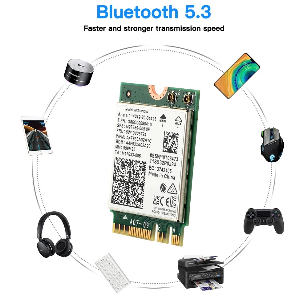 5374Mbps AX210NGW Wifi 6E M.2 NGFF 무선 카드 Bluetooth 5.3 AX210NGW 네트워크 카드 2.4G/5Ghz 802.11ax WiFi 어댑터 안테나