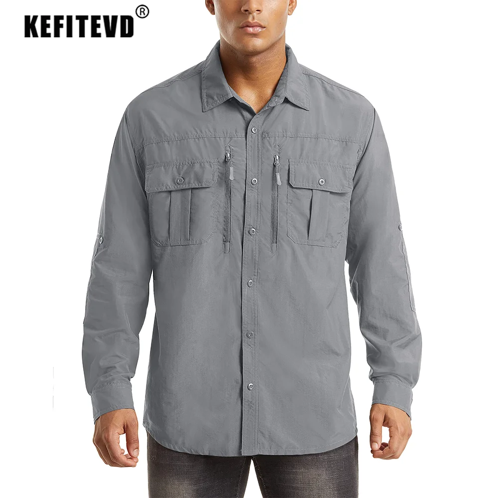 Fishing Shirts Men's Hiking Long Sleeve Zipper Chest Pocket Lightweight Camping Trekking