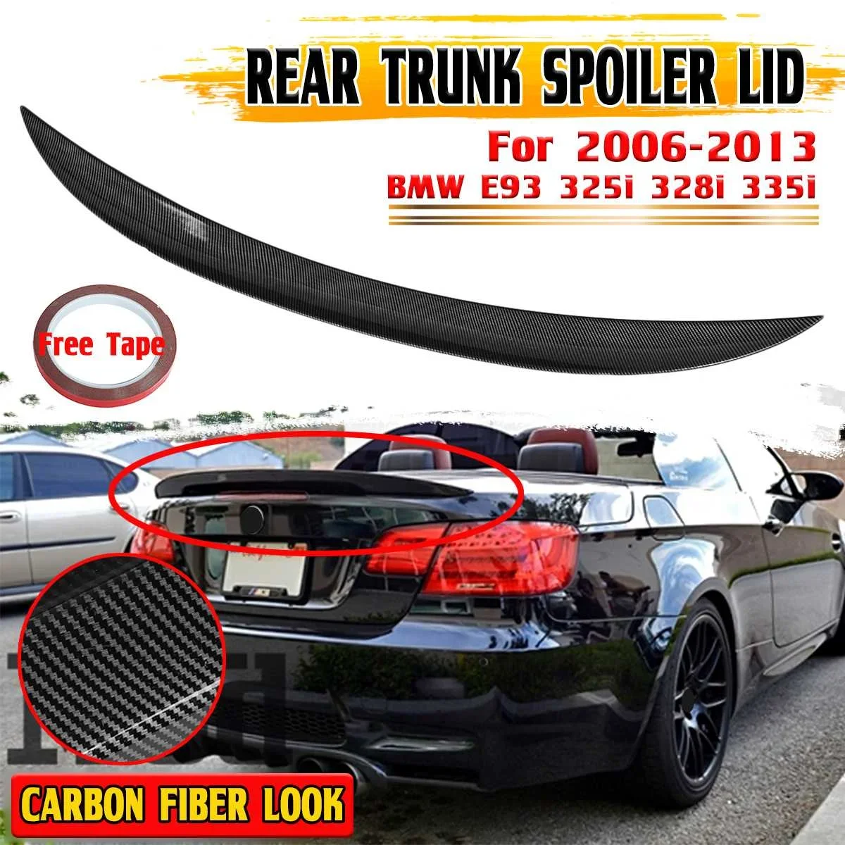 

ABS Plastic P Style Car Rear Upper Trunk Boot Lip Spoiler Wing Lip Trunk Spoiler Boot Wing For BMW E93 325i 328i 335i 2006-2013