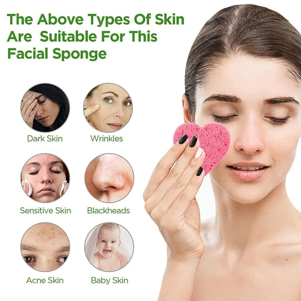 Description Picture 6 of item10PCS Makeup Removal Sponge Heart Shaped Cellulose Sponge Cotton Face Washing Cleansing Sponge Cosmetic Puff