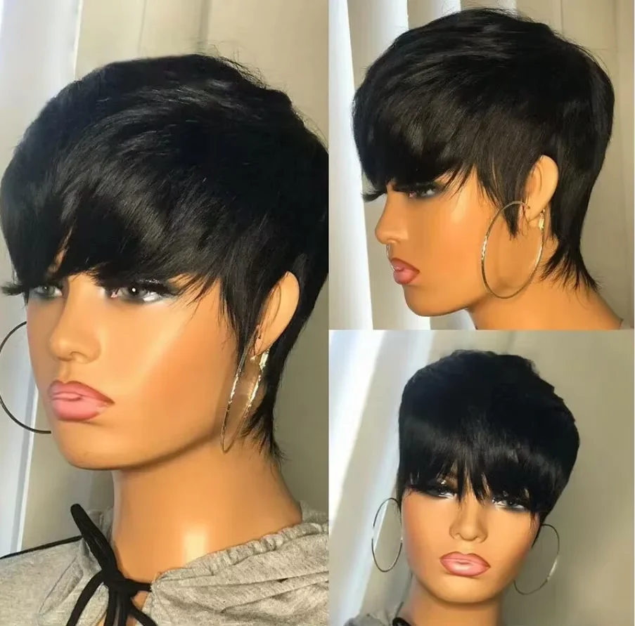 Kurze Perücke für Frauen, Echthaar-Perücken, Pixie-Schnitt-Perücke, echte 100 % Echthaar-Perücke, maschinell hergestellte Pixie-Perücken, kurze gerade Echthaar-Perücke – Detail 12