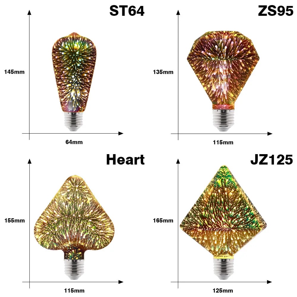 LED 3D Edison Lights Bulb E27 AC220V Vintage Christmas Decor Bulb for Home Indoor Lighting