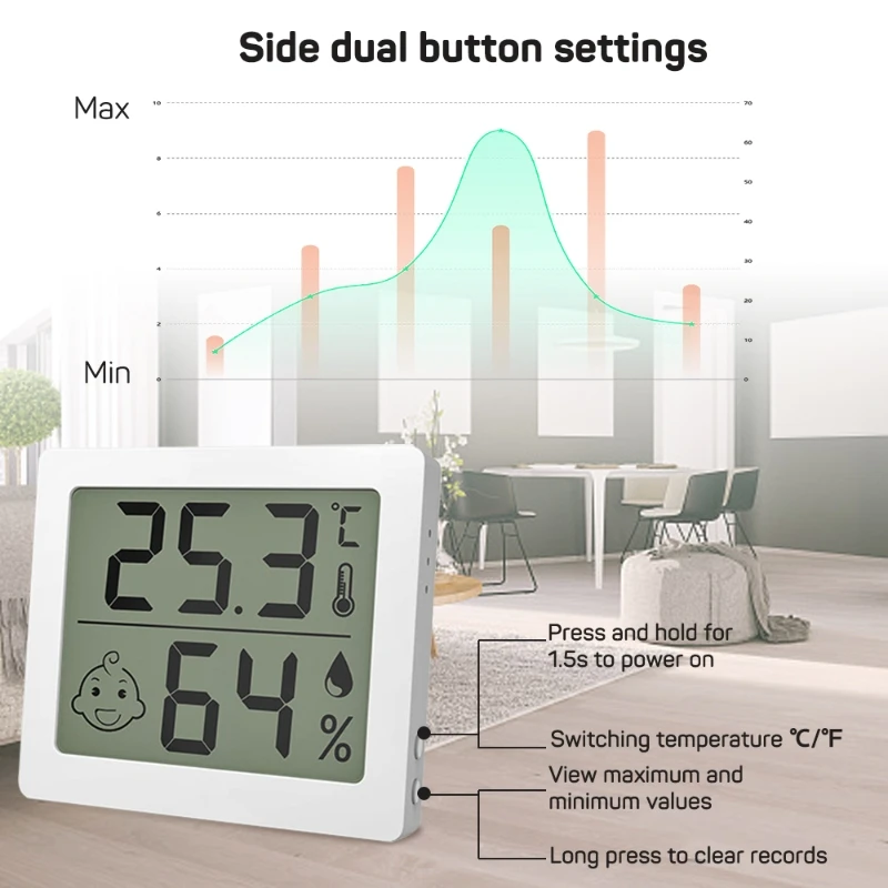 Temperature and humidity meter high-precision electronic temperature hygrometer records ultra-thin large screen indoor temperature hygrometer