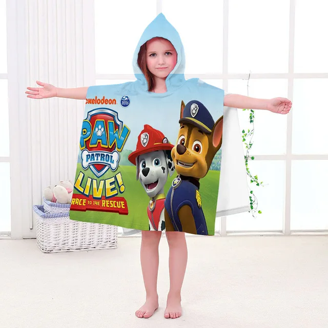 PAW PATROL Kids Bathrobe Spin Master Home Bath Wearable Towel Cotton Hooded Cape Bath Towel Beach Towel Comfortable Cute Gift 3