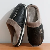 Men's slippers Winter Big Size Indoor Waterproof PU Leather Large Sizes Home Cotton shoes Fur Flat Cotton Bedroom Houseshoes - Image 2