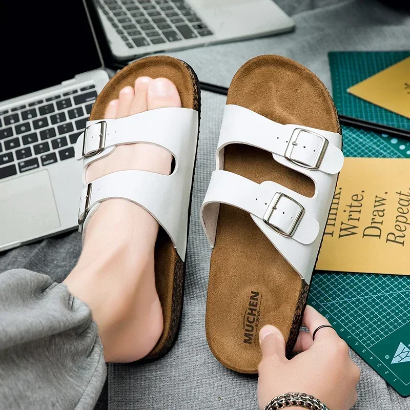 Mode Klassische Unisex Hausschuhe Für Männer Bequeme Sommer Kork Schuhe Für Männer Outdoor Sandalen Mikrofaser Plus Größe 36-46 – Detail 6
