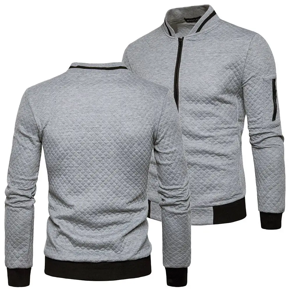 Men Sweatshirts Golf Sportswear Bomber Jacket Jacquard Plaid Coats Zipper Stand Collar Outerwear Casual Tops Jumbo Size