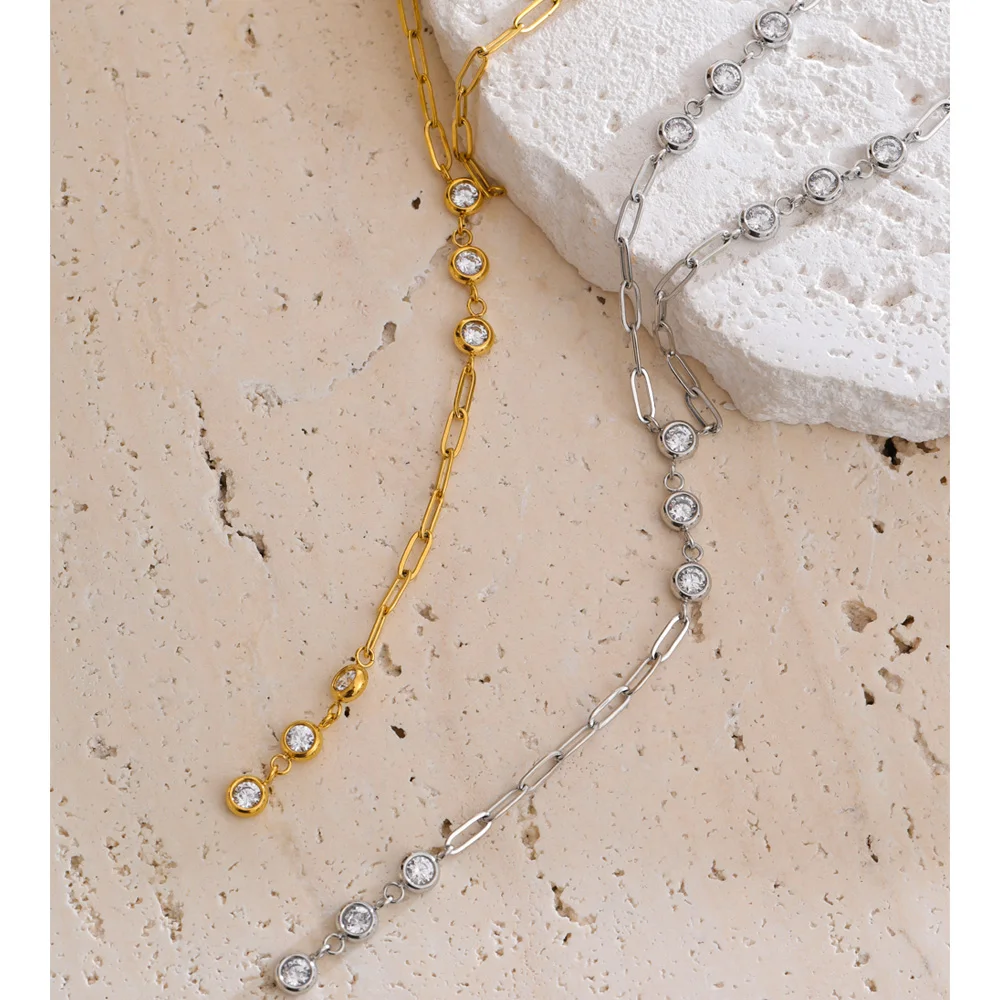 Yhpup Necklace Stainless Steel Cubic Zirconia Chain