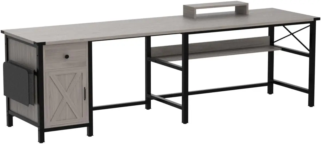 SEDETA 63" L Shaped Desk Convertible 86.6" Home Office Corner Computer Desk with Drawer Power Strip Storage Cabinet Retro Grey 4