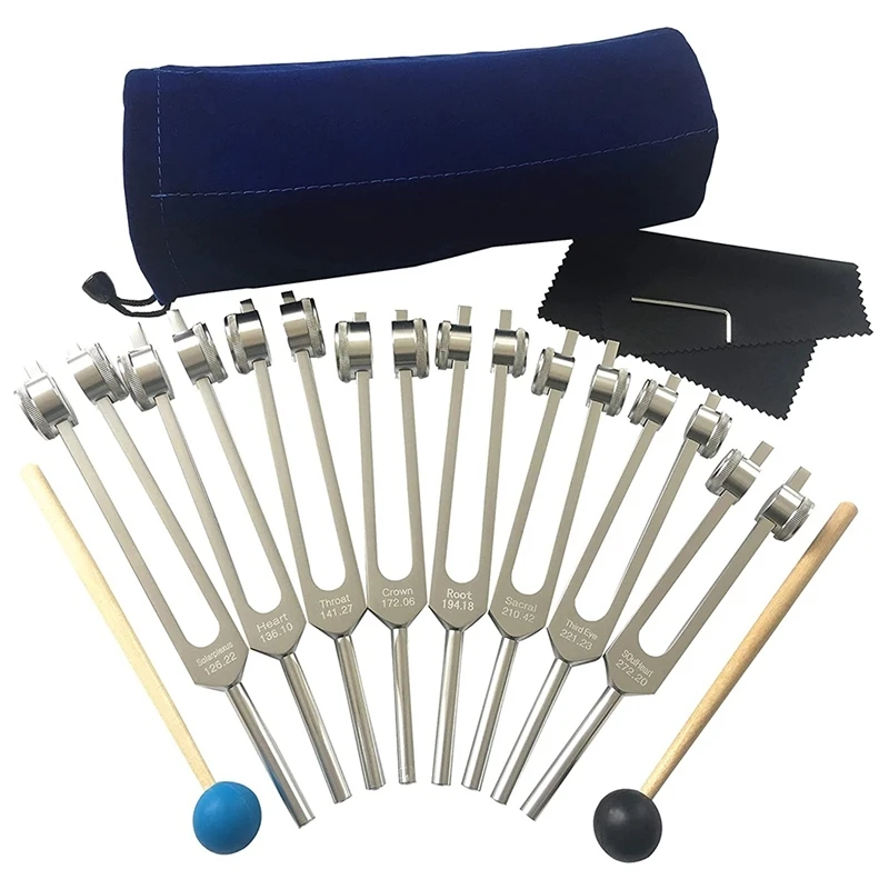 Tuning Fork Set, 7 Chakras+1 Soul Purpose Weighted Tuning Forks For