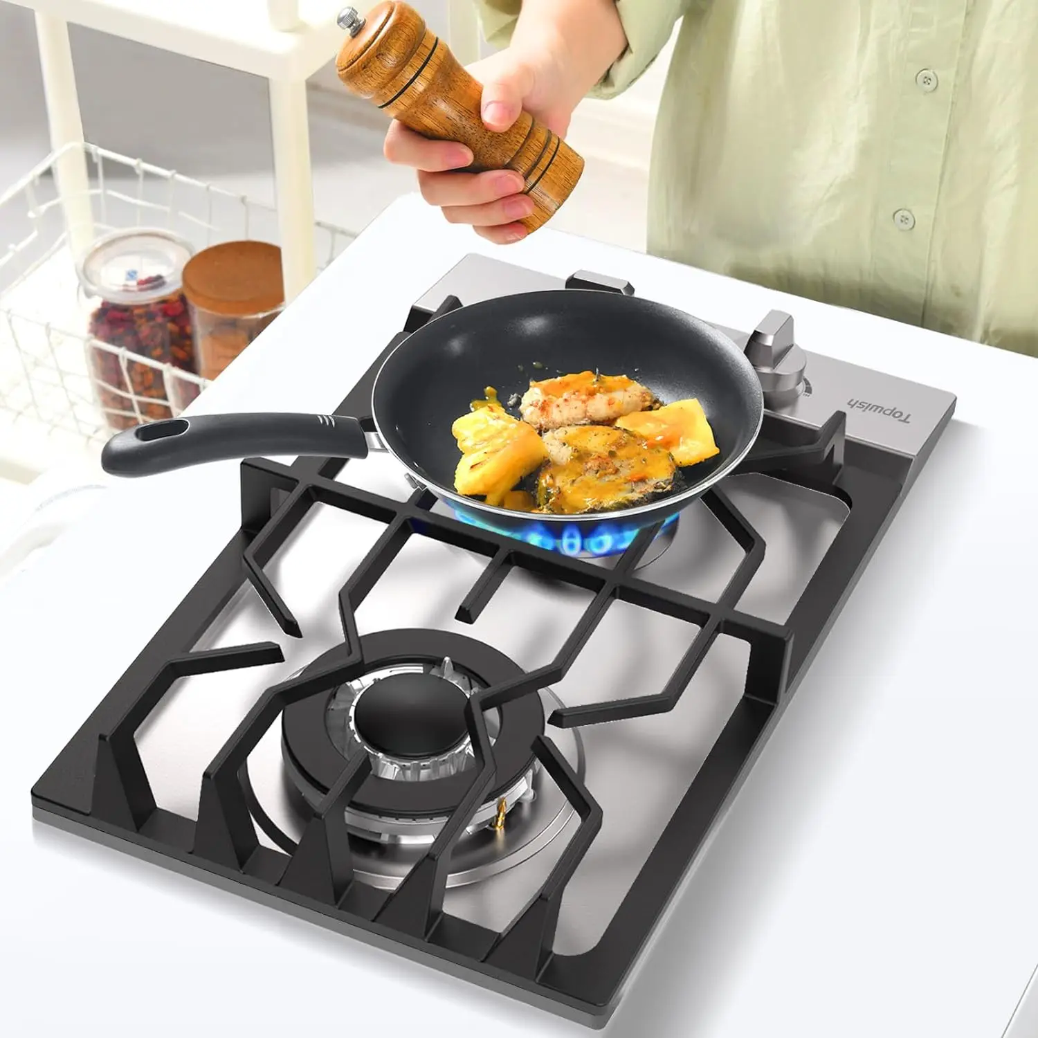 2 Burner Propane Gas Cooktop, 12" Inch LPG/NG Built-in Gas Stove Top with 2 ITALY SABAF Sealed BurnersRV Stove Top withProtect