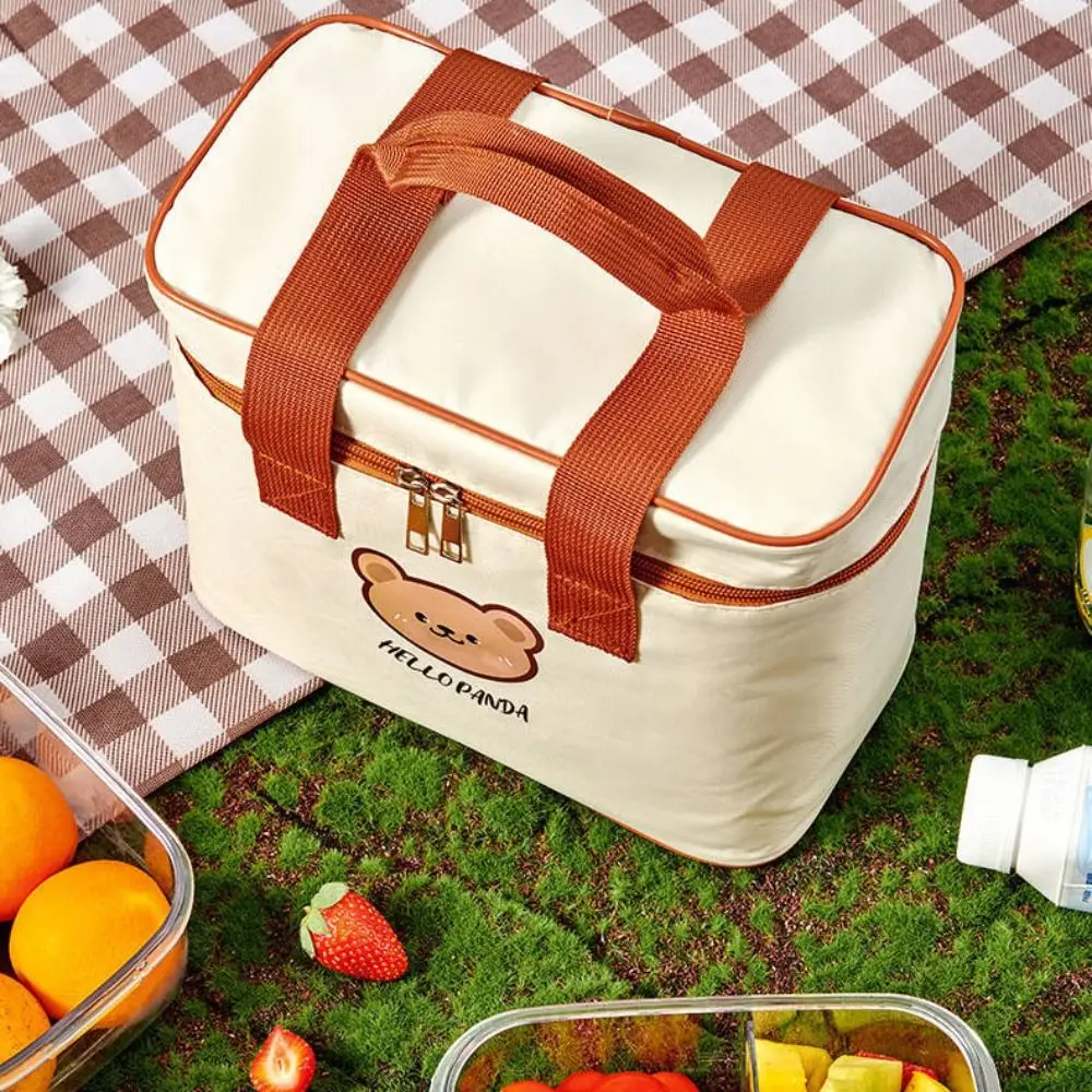 Niedliche tragbare isolierte Lunchtasche, große Kapazität, niedlicher Bär, Thermo-Lebensmittelbehälter, wasserdichte Kühltasche für Studenten und Erwachsene – Detail 7