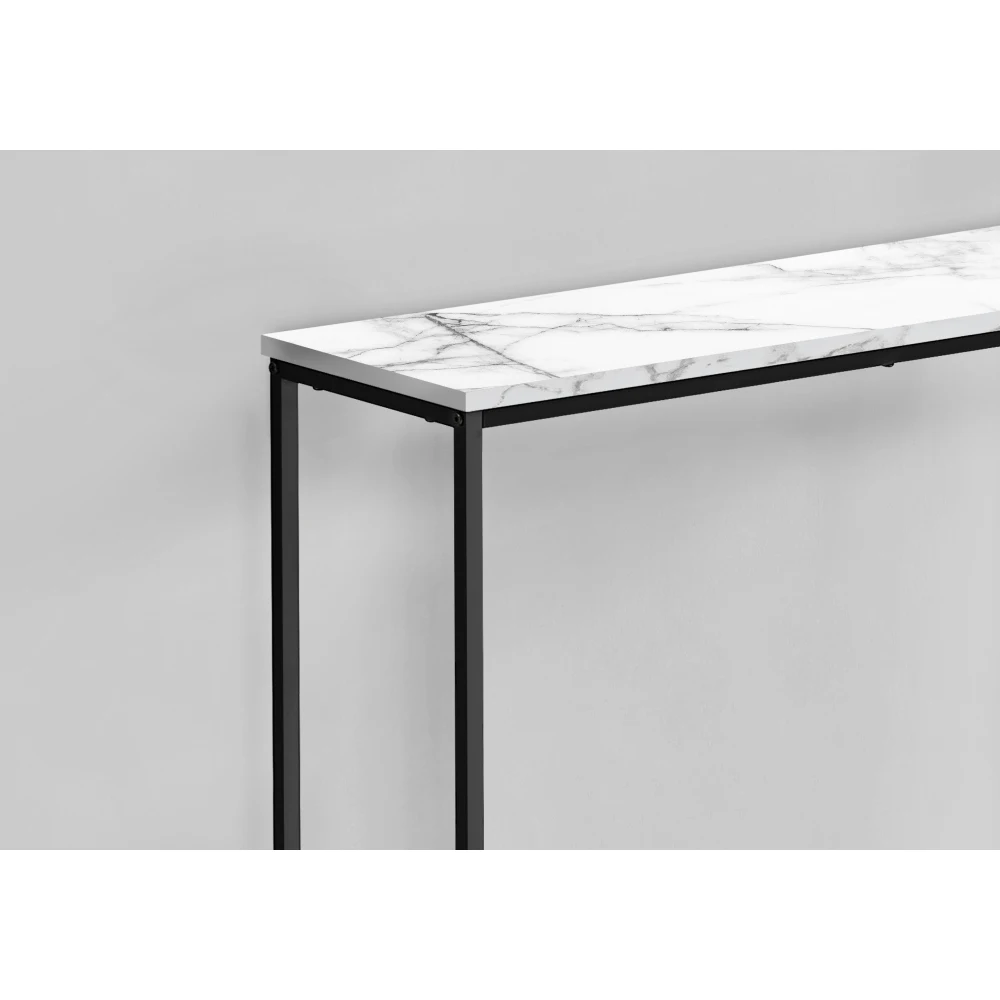 Modern Console Accent Table Entryway Narrow Sofa Living Room Bedroom White Marble Look Laminate Black Metal 3