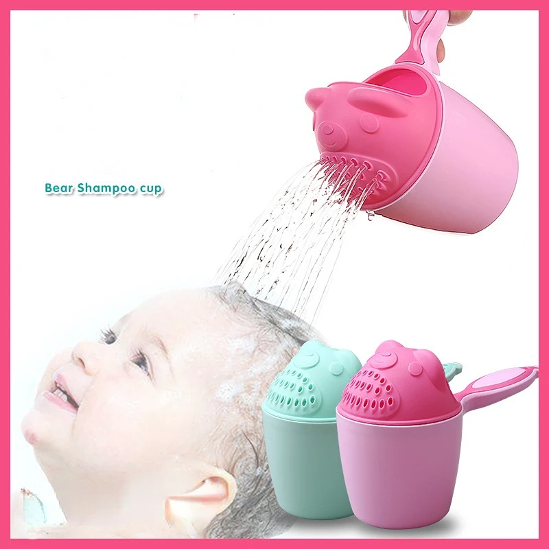 Shampoo Shower Cap Cute Bear Baby Shower Cap Toddler Shampoo Cap Children's Bath Bucket Baby Bath Spoon Shampoo Rinse Cup Bath Tool