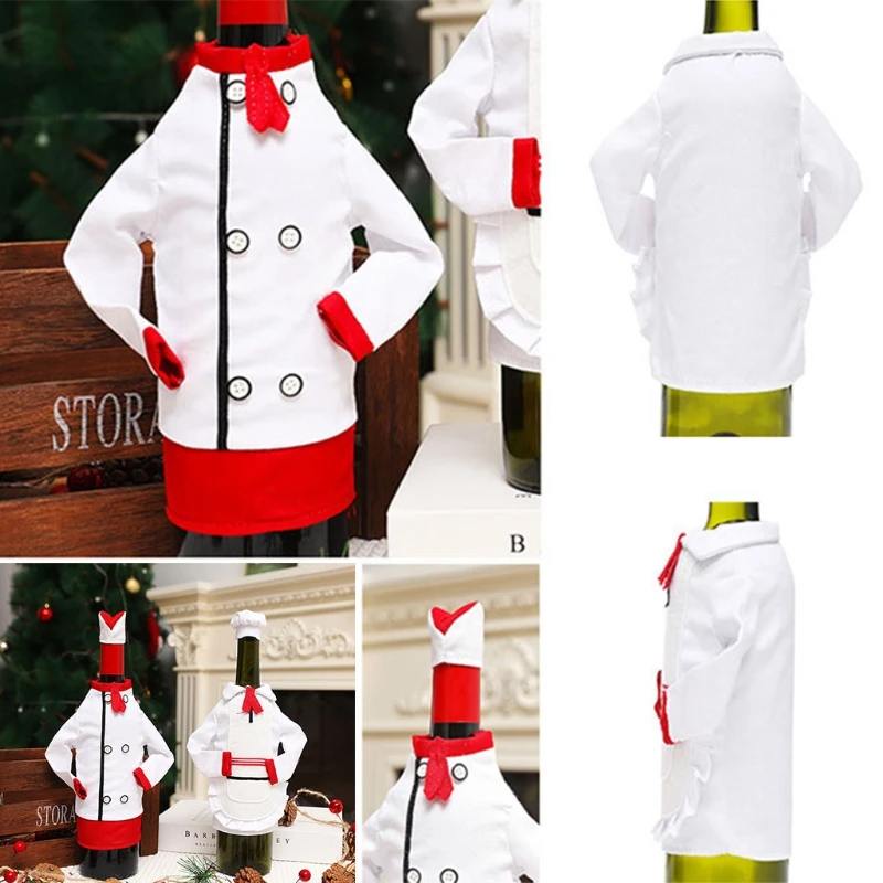 Christmas Wine Bottle Cover Bag Decorative Funny Mini Chef Clothes Hat Champagne Bottle Sleeve Wrap Party Gifts wine bottle cover burlap wine bags