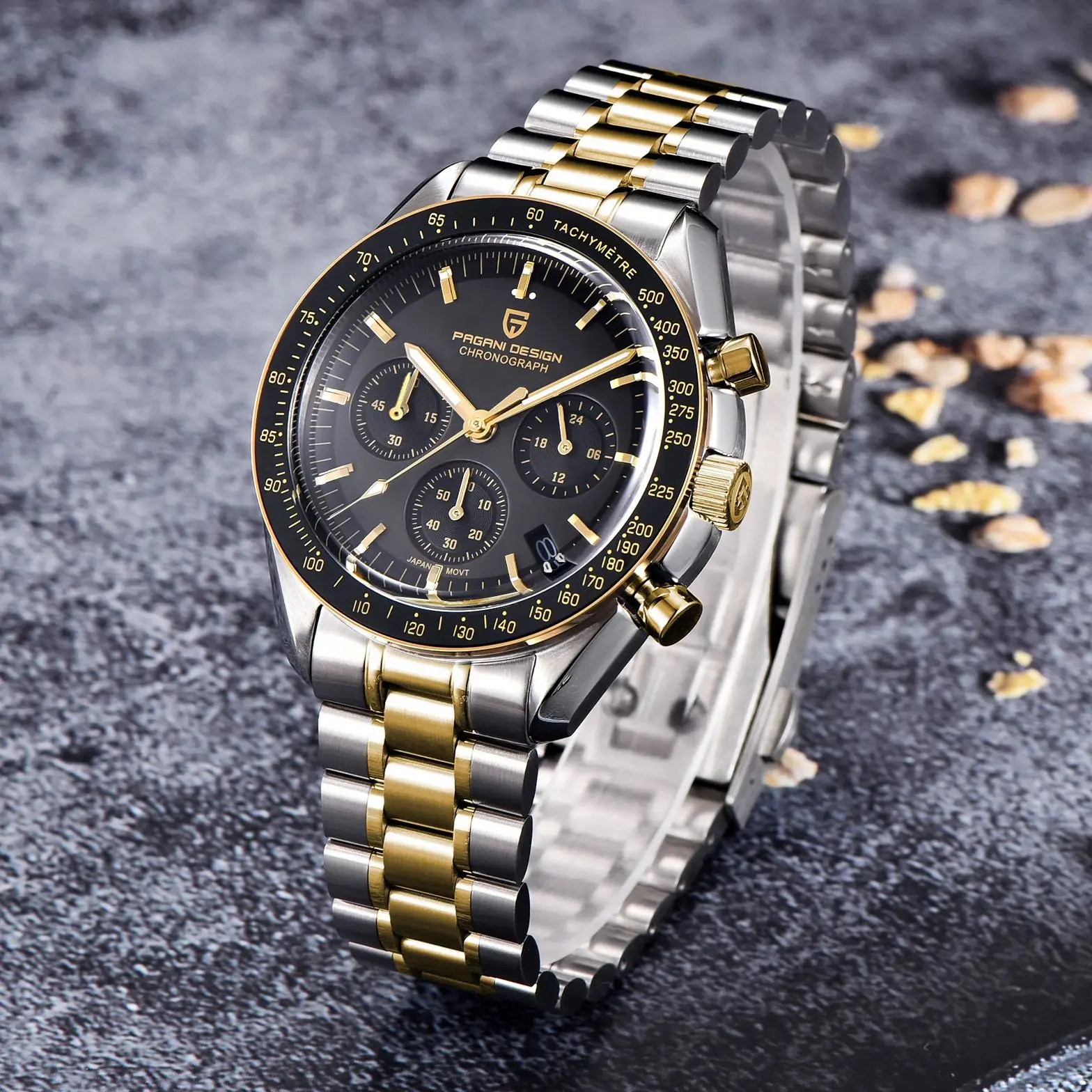 PAGANI DESIGN 2025 Silver Gold Moon Luxury Quartz Watches Men Sport Chronograph Sapphire Crystal Stainless steel Watch For Men 4