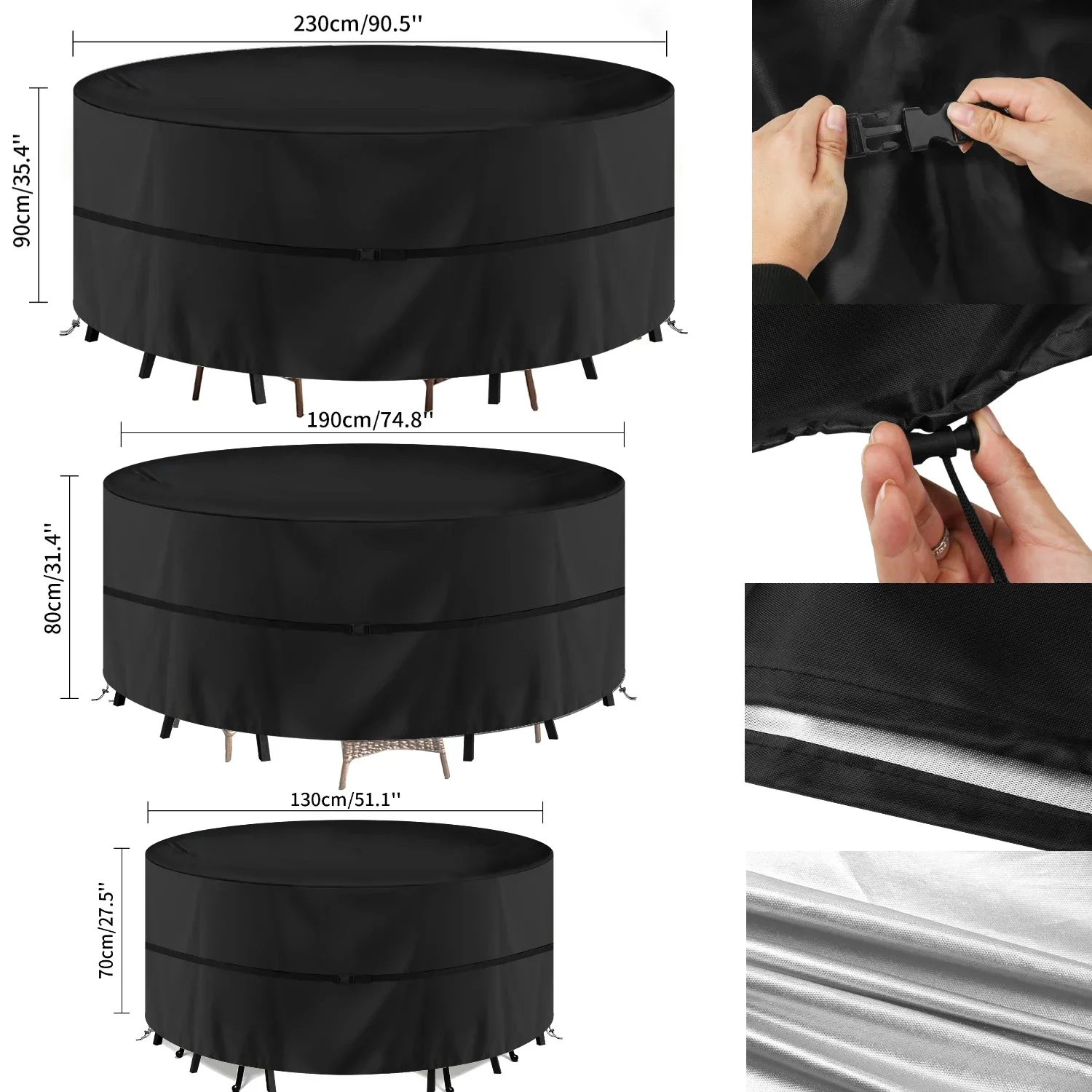 Premium Round Outdoor Furniture Cover - Waterproof, Weatherproof, Anti-UV, Tear-Resistant Fabric