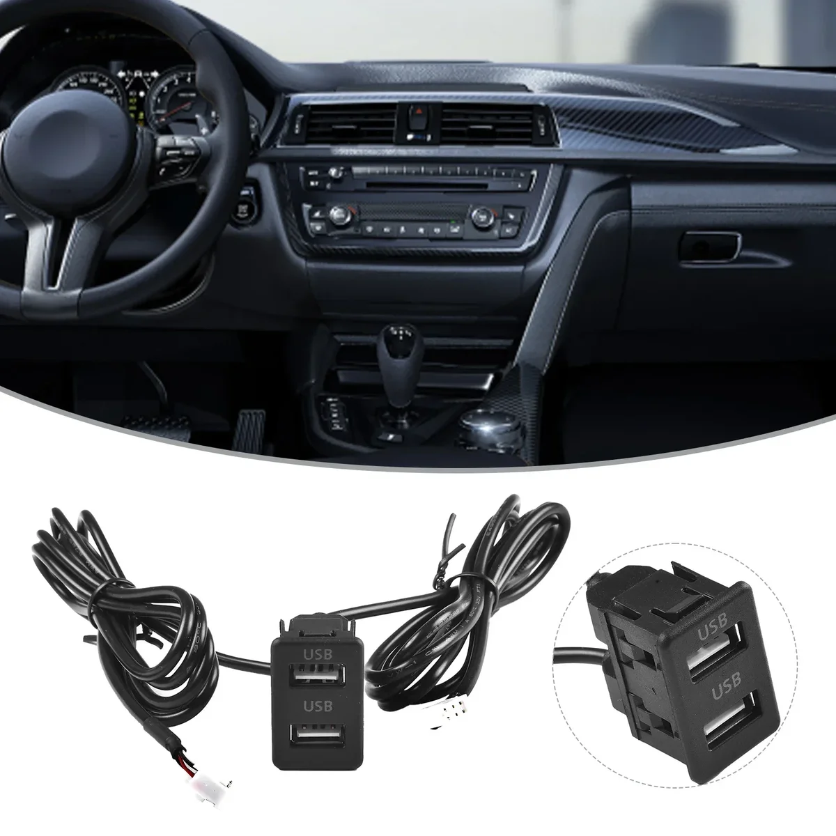 1pc 4pin+6pin Car Dash Mount Dual USB Port Panel Interface Extension 145cm Cable Adapter Car Dashboard Accessories Part — view 6