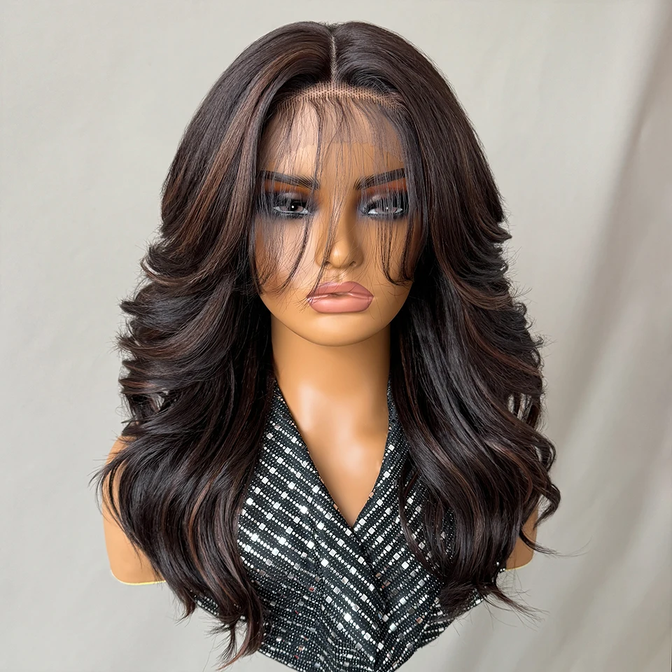 Synthetic Body Wave Lace Front Wig 18&ldquo; Lace T Part Wavy Layered Wigs for Women With Baby Hair Ombre Brown Blonde Cosplay Wig lace front wig