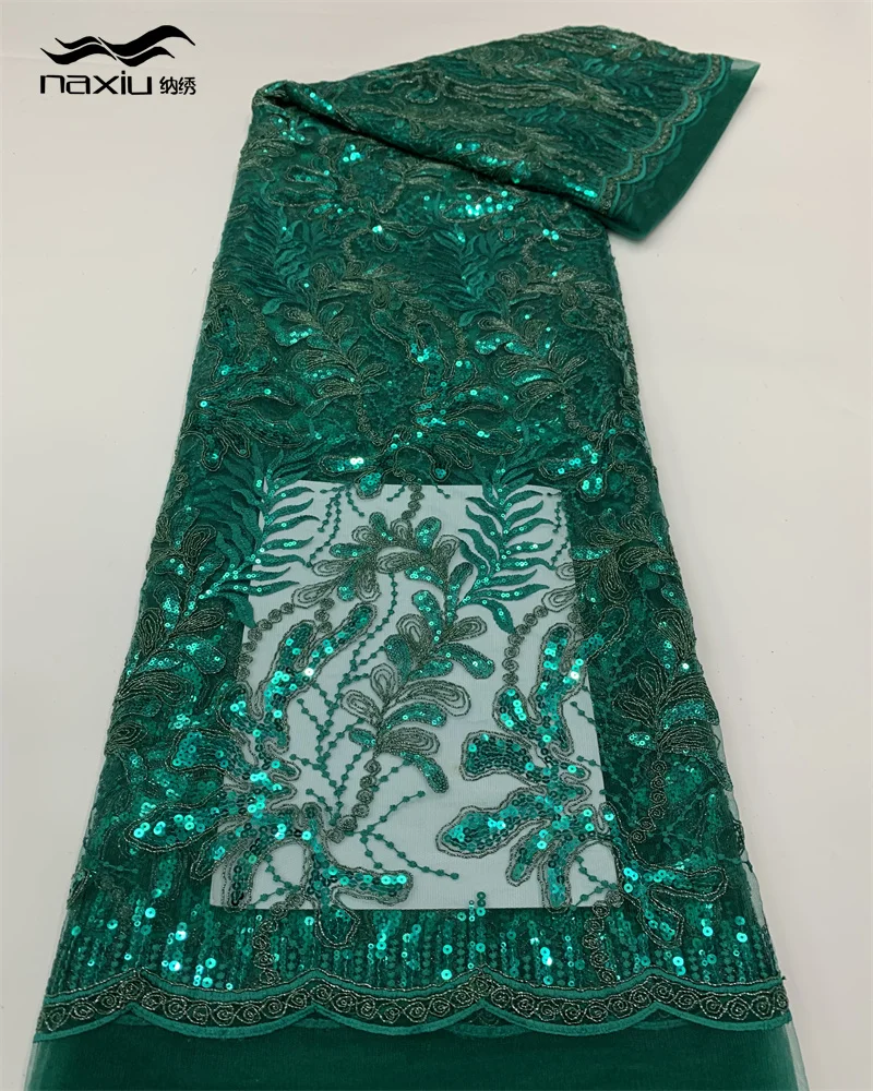 

Madison Green African Lace Fabric, Nigerian Sequins, French Tulle, Material for Wedding Party Dress, High Quality, 2023