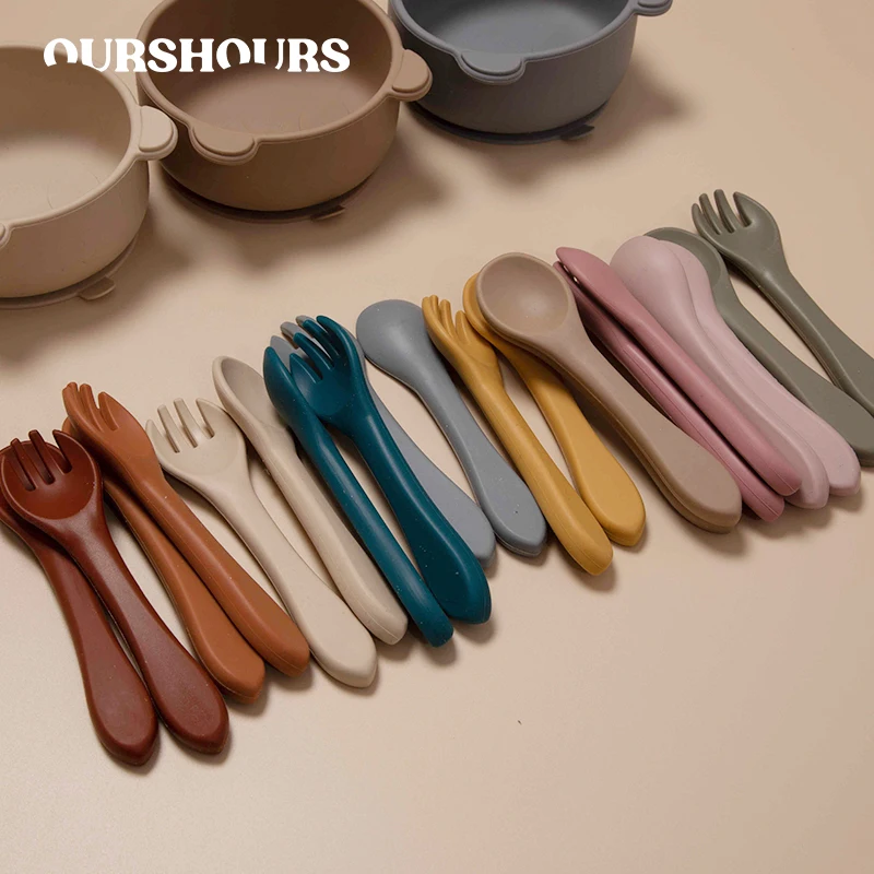 Baby Children Spoon Fork Set Soft Silicone Tableware Training Feeding  Cutlery - Utensils - Aliexpress