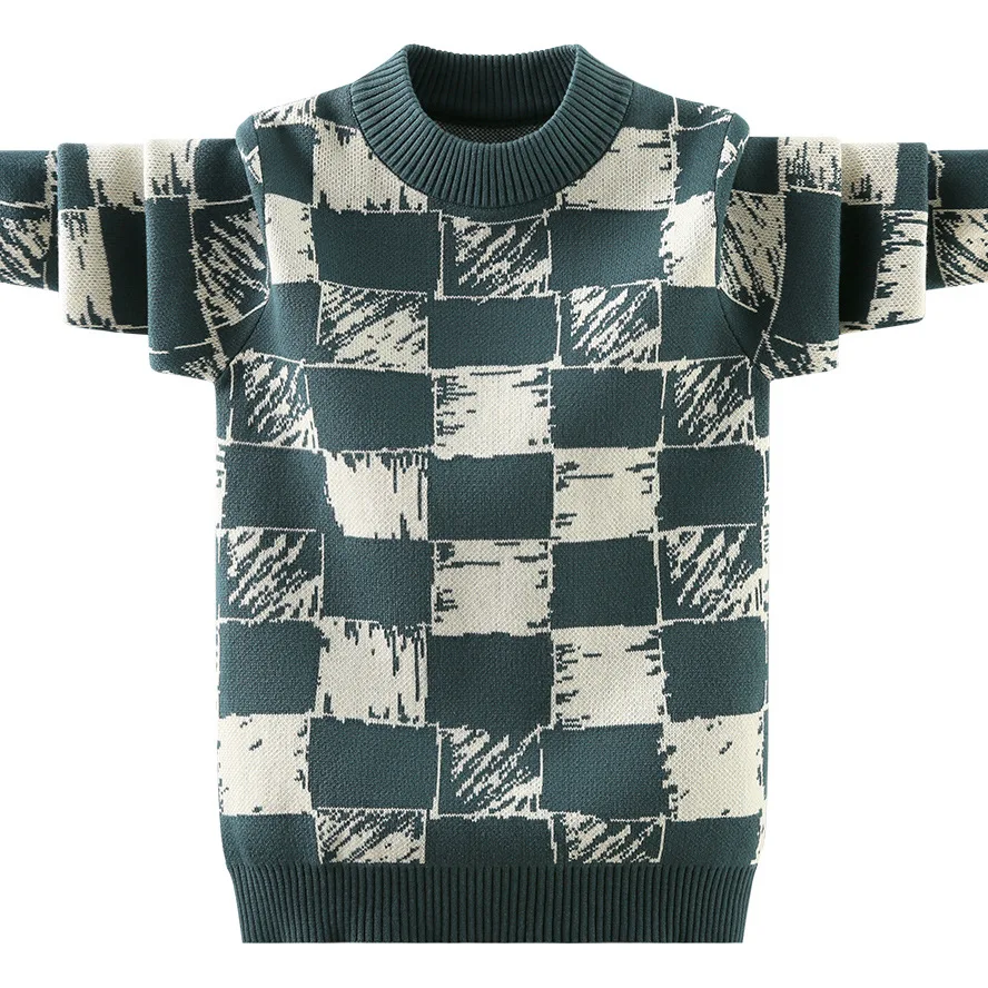

Children's Pure Sweater For Boys 2022 Autumn Winter Korean Version Jacquard Lattice Kids Knitted Thickened Warm Pullovers