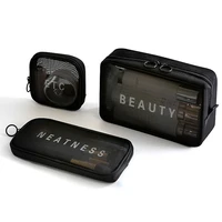 Makeup Bag Women Travel Toiletry Wash Makeup Bag Storage Case Zipper Make Up Bags Black Dot Transparent Mesh Cosmetic Bag 1