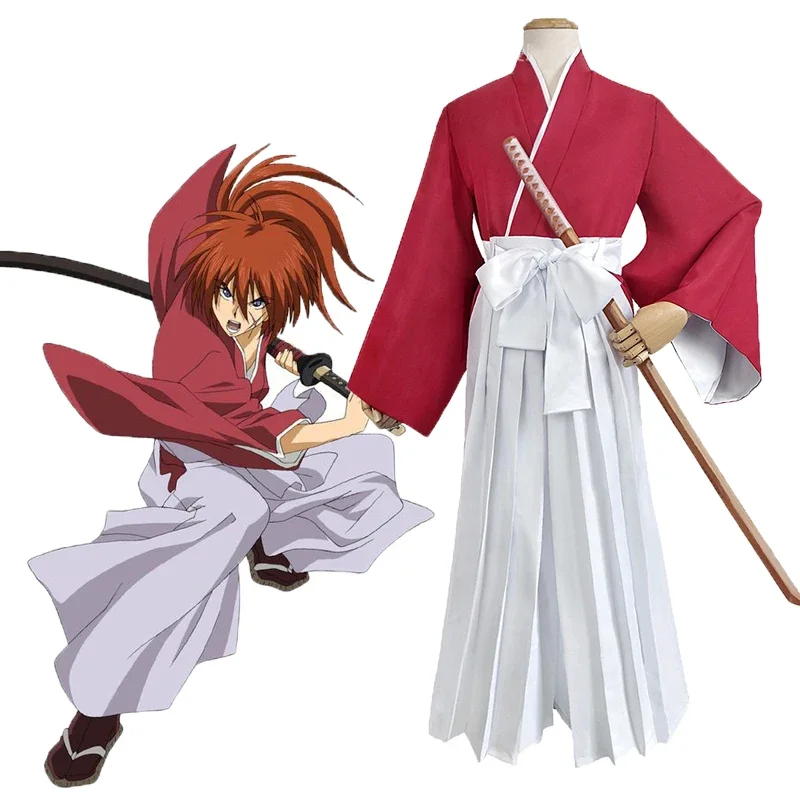 

Anime HIMURA KENSHIN Cosplay For Man Red Panese Traditional Kimono Halloween Costumes Samurai Kendo Clothing