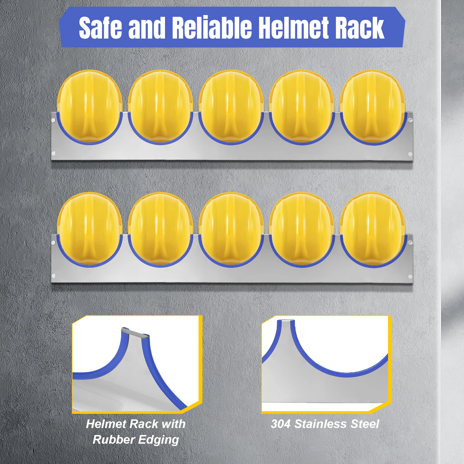 Heavy Duty Stainless Steel Helmet Hanging Rack with Rubber Strip Stainless Steel Hard Hats Rack for Workshop Office Living Room