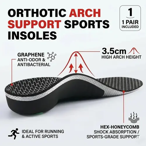 Orthotic Arch Support Sports Insoles 1 Pair Shock Absorbing Graphene Antibacterial Anti-Odor Shoe Pads Foot Pain Relief Running