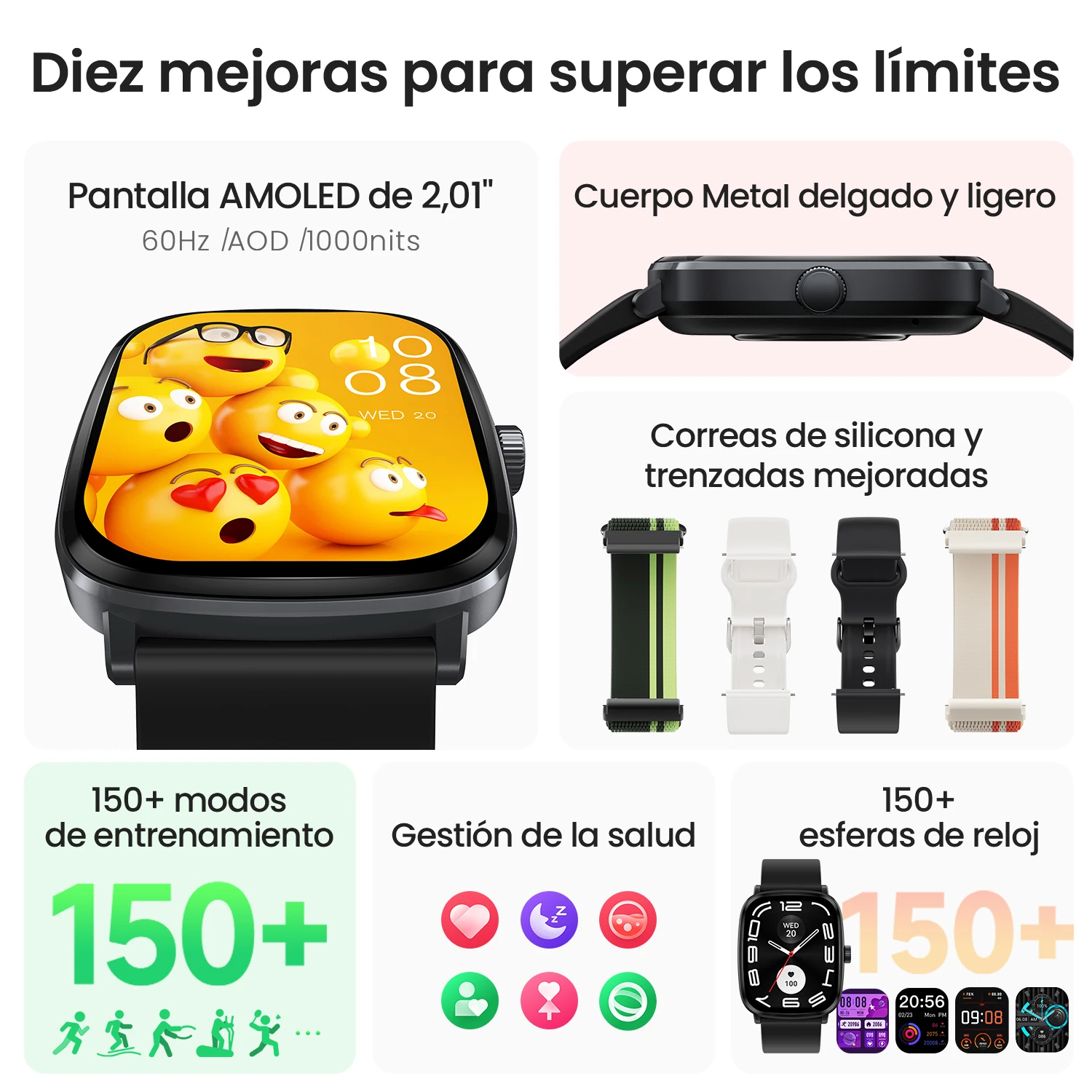 HAYLOU Watch RS5 Smartwatch 2.01 ''AMOLED HD Display Bluetooth Call Sport Voice Assistant Blood Sugar Smartwatch e doppi cinturini