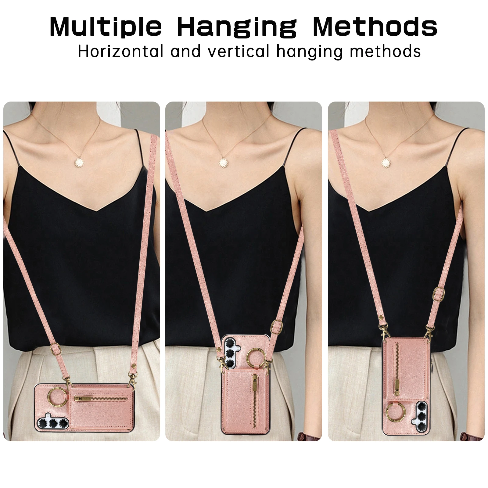 Elegant Leather Crossbody Wallet Case with Zipper and Card Slot