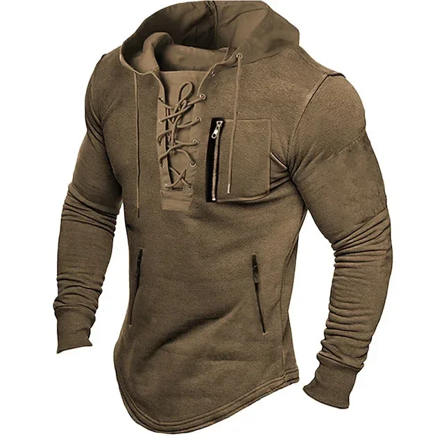Men Polo Shirt Men's Spring And Autumn Hooded Solid Color Zipper Pocket Polo Shirt Sport Streetwear Casual Wear